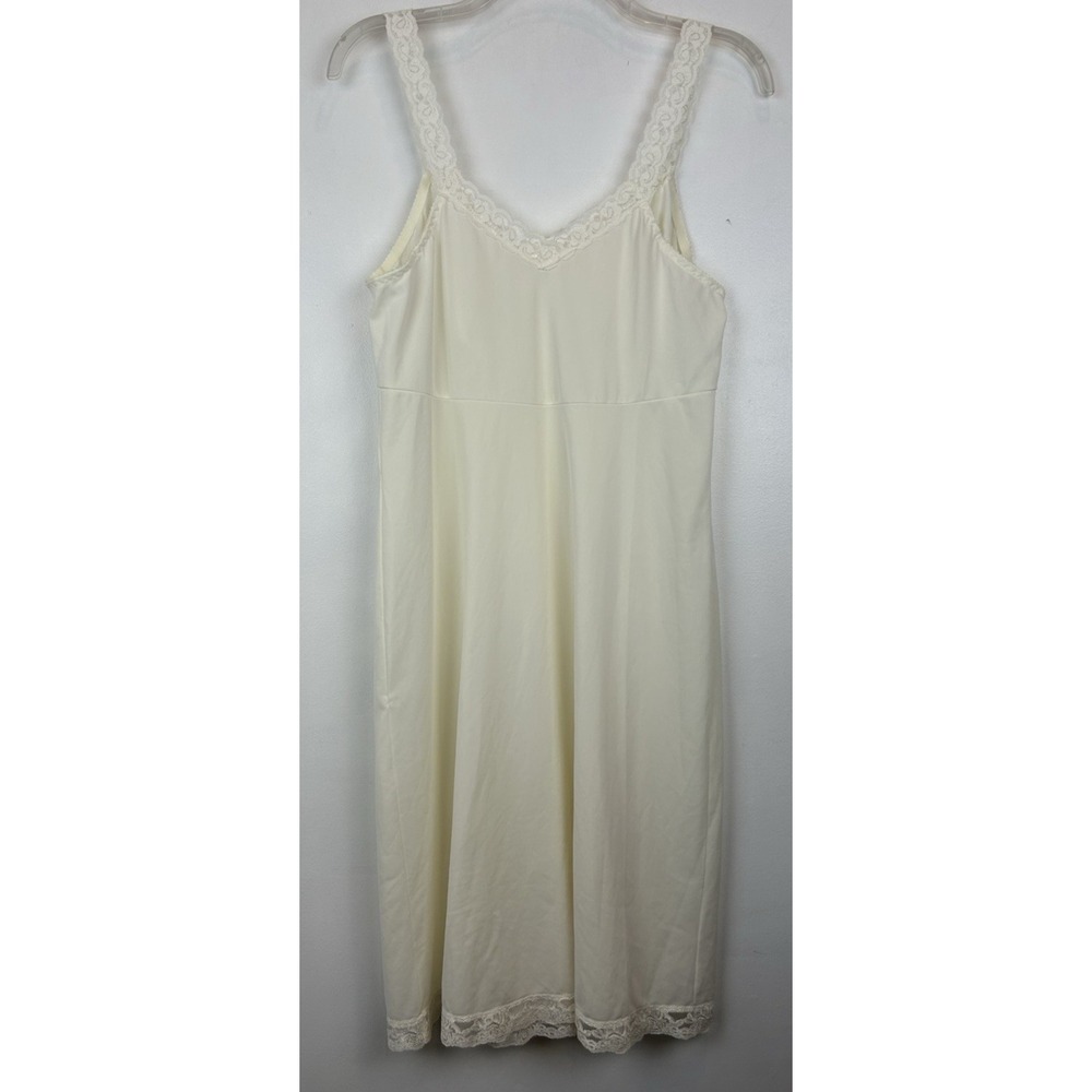 Vintage Slip Dress Womens Medium Babydoll Ivory Nylon Lace Trim Full Slip Read - Picture 2 of 7